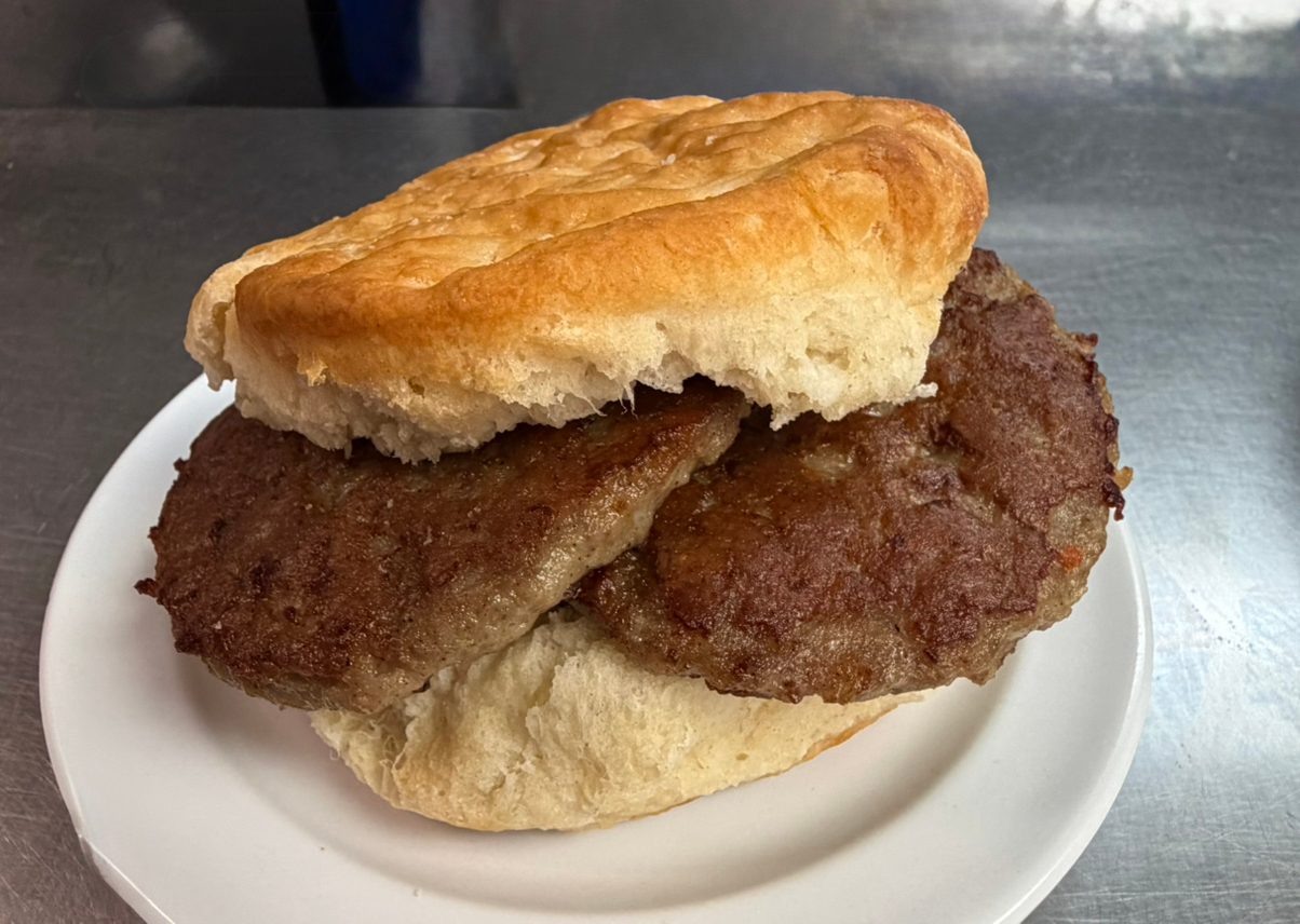 Double Sausage Biscuit.